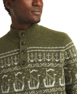 Men's Fairisle Button Up Mock Neck Sweater