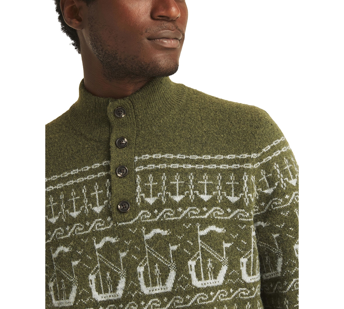 Nautica Men's Fairisle Button Up Mock Neck Sweater In Green