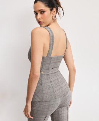 Women's Plaid Sleeveless Vest, Regular & Plus Size