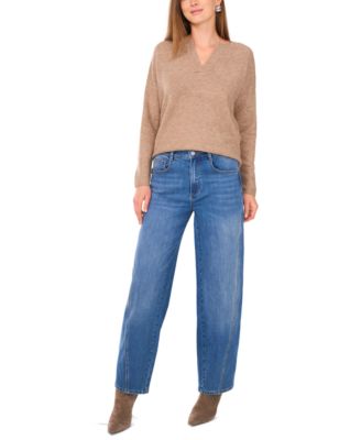 Women's Dropped-Shoulder V-Neck Sweater