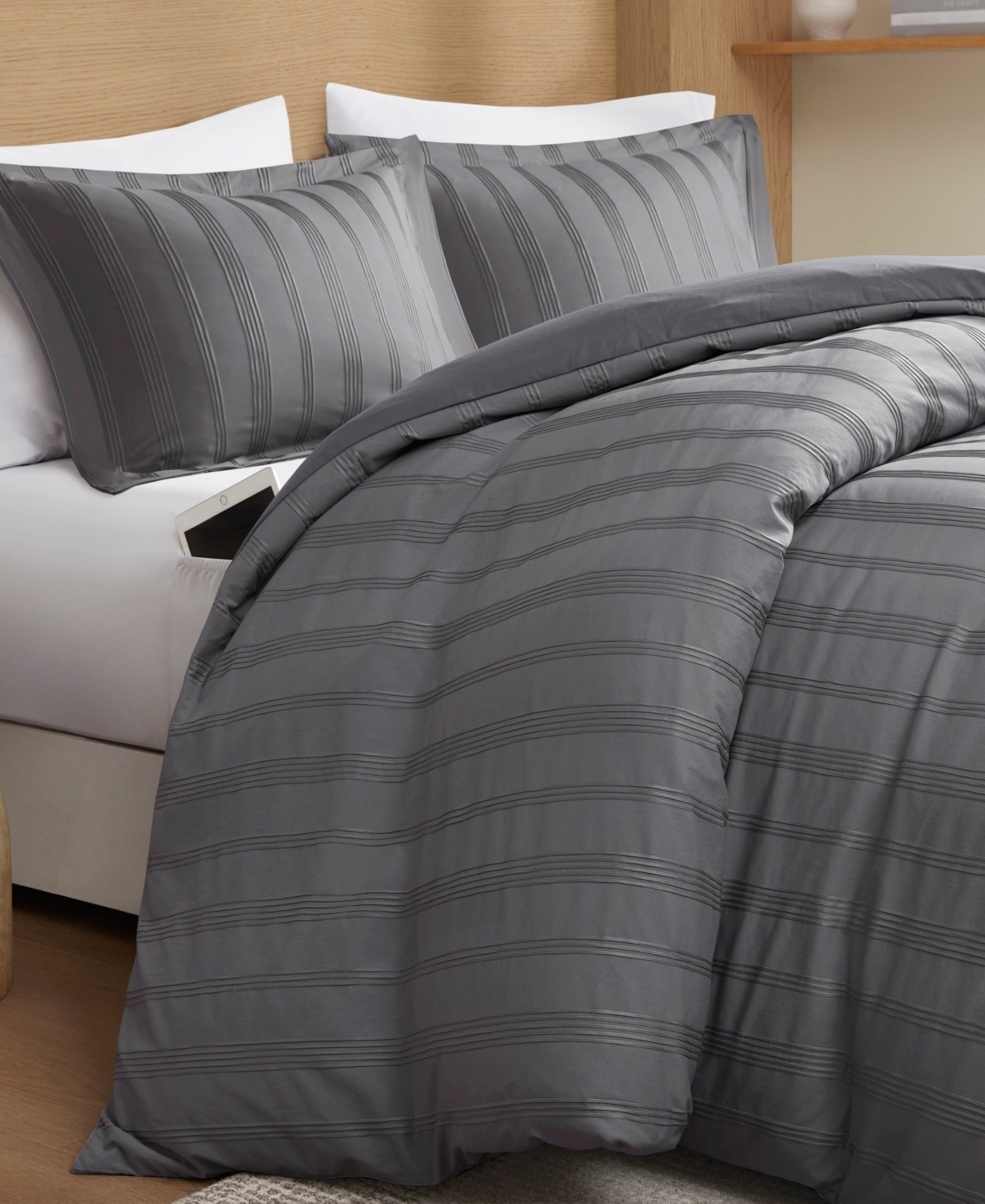 510 Design Logan Woven Striped 3-pc. Duvet Cover Set, King In Gray