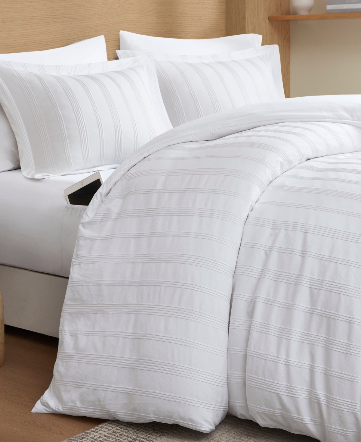 510 Design Logan Woven Striped 3-pc. Duvet Cover Set, Queen In White