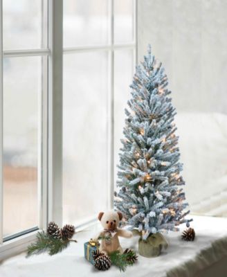 Puleo Pre-Lit Flocked Fir Artificial Christmas Tree with Pines Cones and 50 Lights, 3'