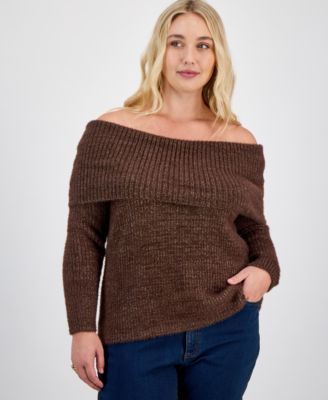 Trendy Plus Size Off-The-Shoulder Sweater