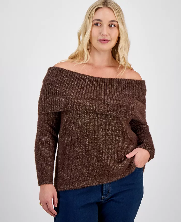 Trendy Plus Size Off-The-Shoulder Sweater
