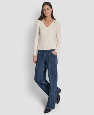 Petite Ribbed Johnny-Collar Sweater