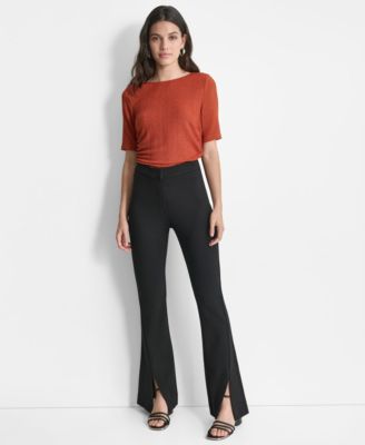 Women's Mid Rise Split-Cuff Flare Leg Pants