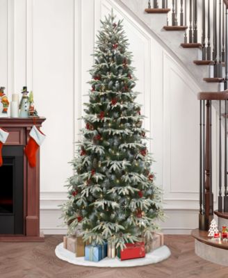 Puleo 7.5FT Pre-Lit Flocked Hartford Fir Artificial Christmas Tree