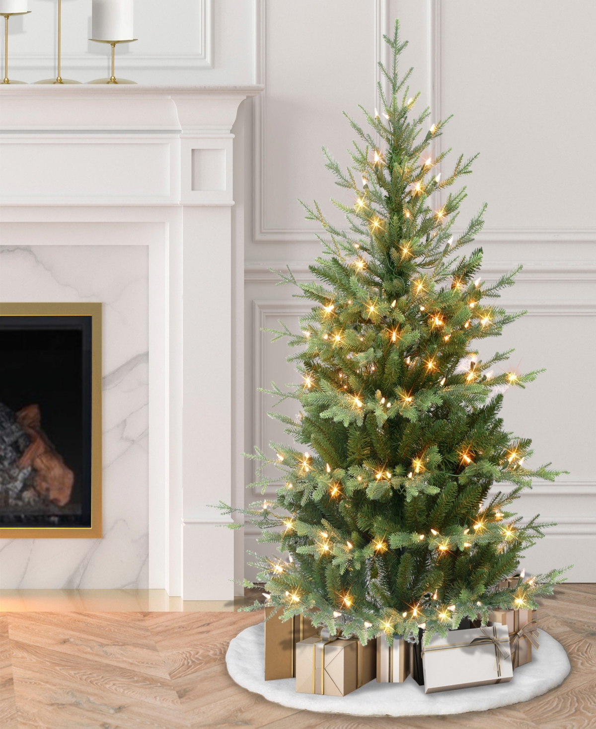 4.5' Pre-Lit Slim Balsam Fir Tree with 200 Underwriters Laboratories Clear Incandescent Lights, 1069 Tips