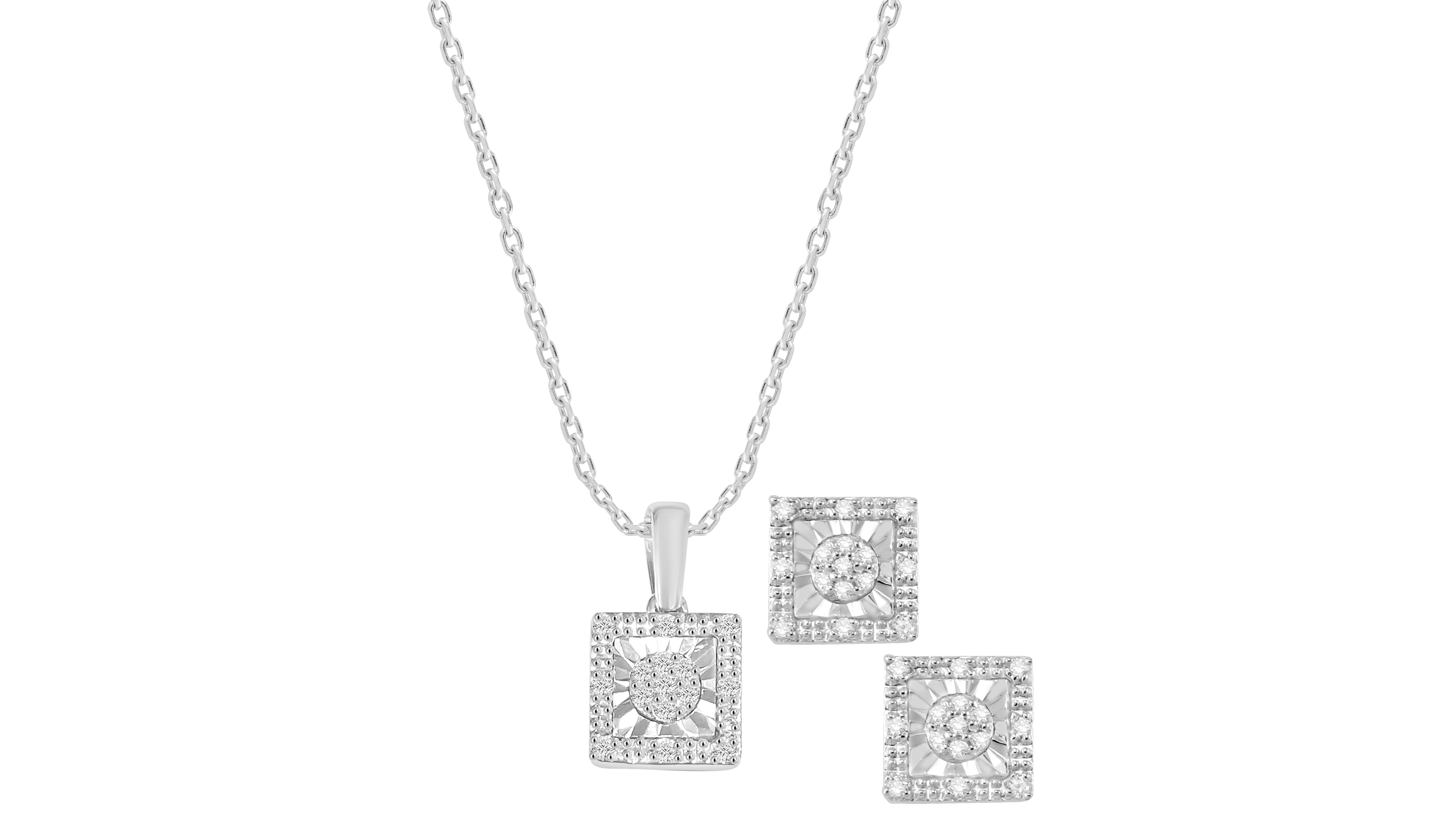 Macy's 2-Pc.Diamond Pendant and Earrings Set (1/5 ct. t.w.) in Sterling Silver