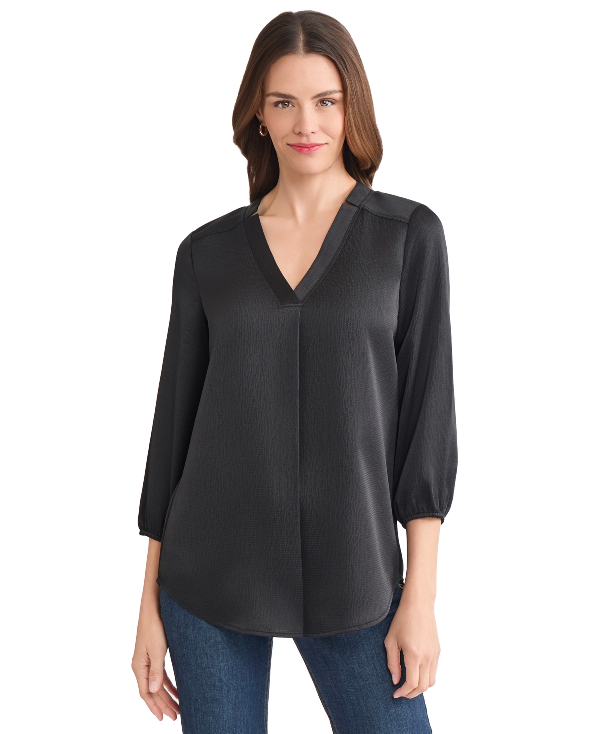 Jones New York Women's V-neck 3/4 Sleeve Top In Black