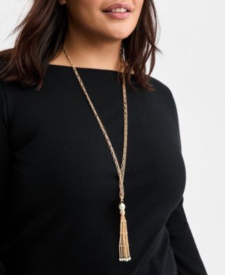 Imitation Pearl Chain Tassel Lariat Necklace, 36" + 3" extender, Macy's Exclusive 