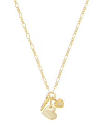 Cubic Zirconia Key and Heart Link Pendant Necklace