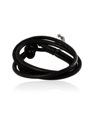 Mens Black Leather Anchor Wrap Bracelet with Adjustable Fit