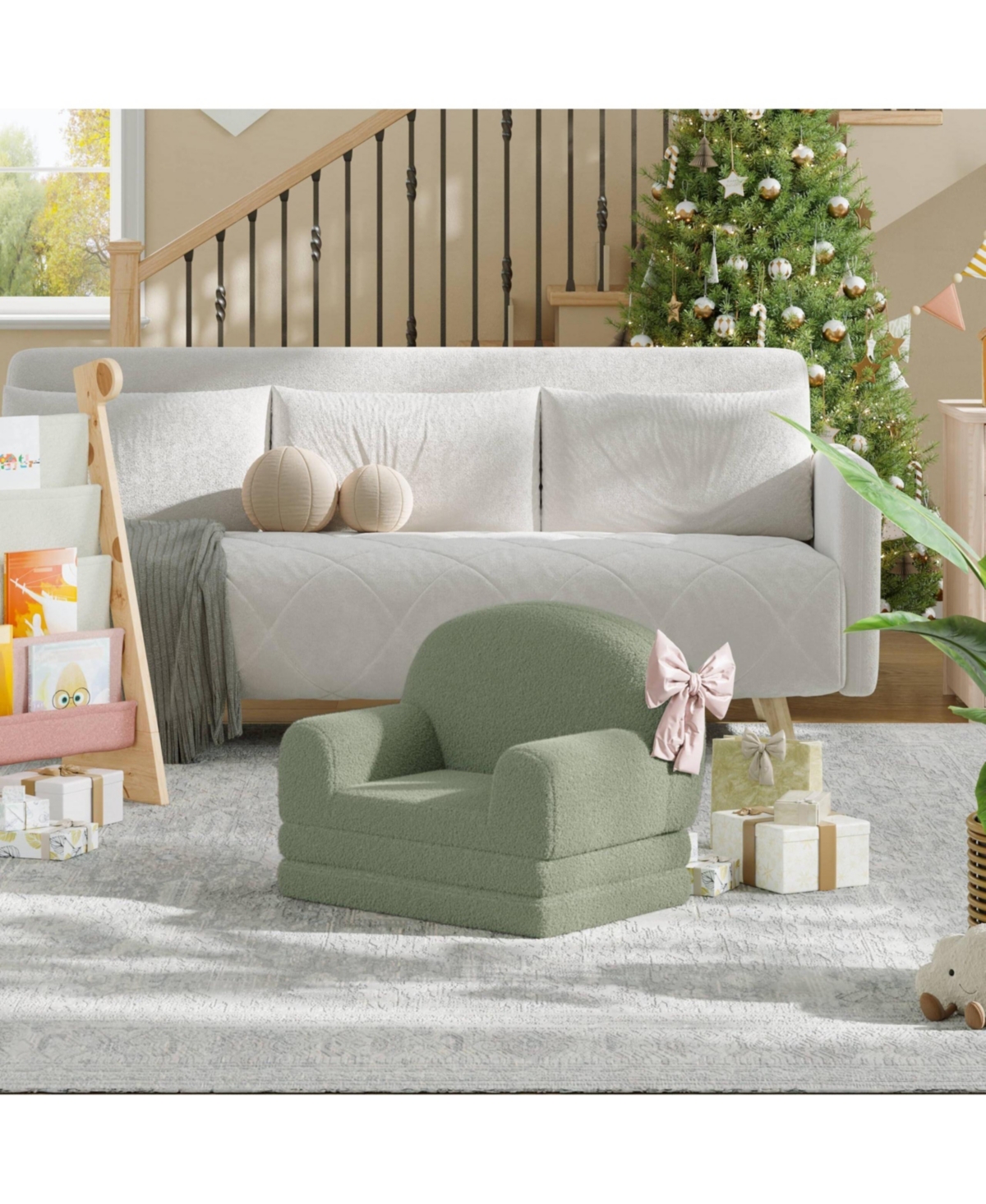 gaomon Kids Sofa Chair, 2-in-1 Convertible Toddler Couch Lounge, Comfy Fold Out Teddy Fleece Fabric Children's Bed