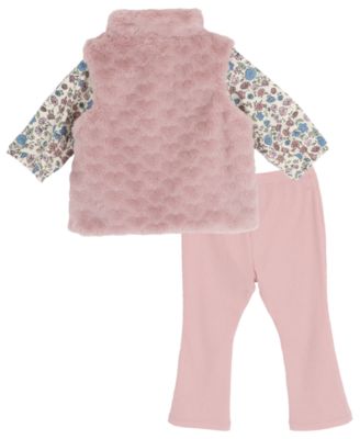 Baby Girls' Vest, Floral Top, and Ribbed Leggings, 3-Piece Set