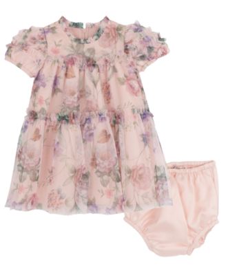 Baby Girls' Floral Babydoll Social Short Sleeve Dress