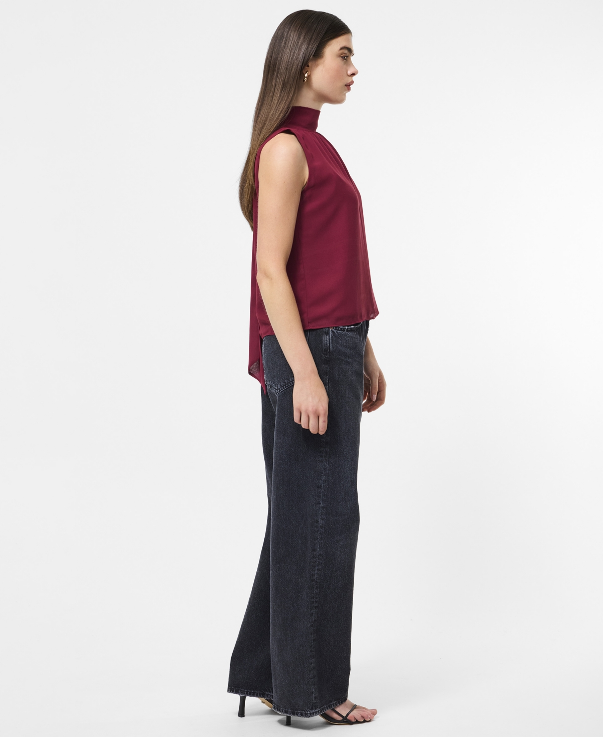 French Connection Marina Chiffon Top In Burgundy