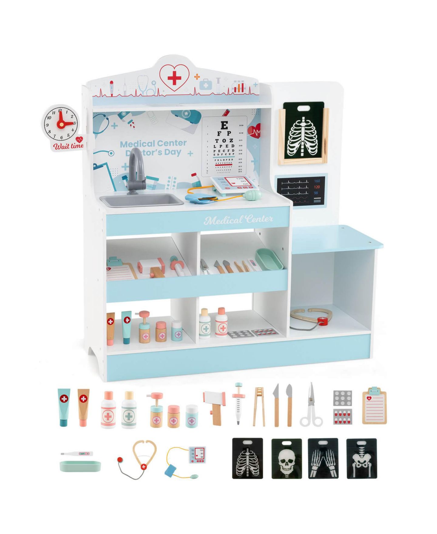 Детские игрушки Costway Wooden Doctor 24-Piece Play Set, Ages 3+, цвет: Синий — фото 3