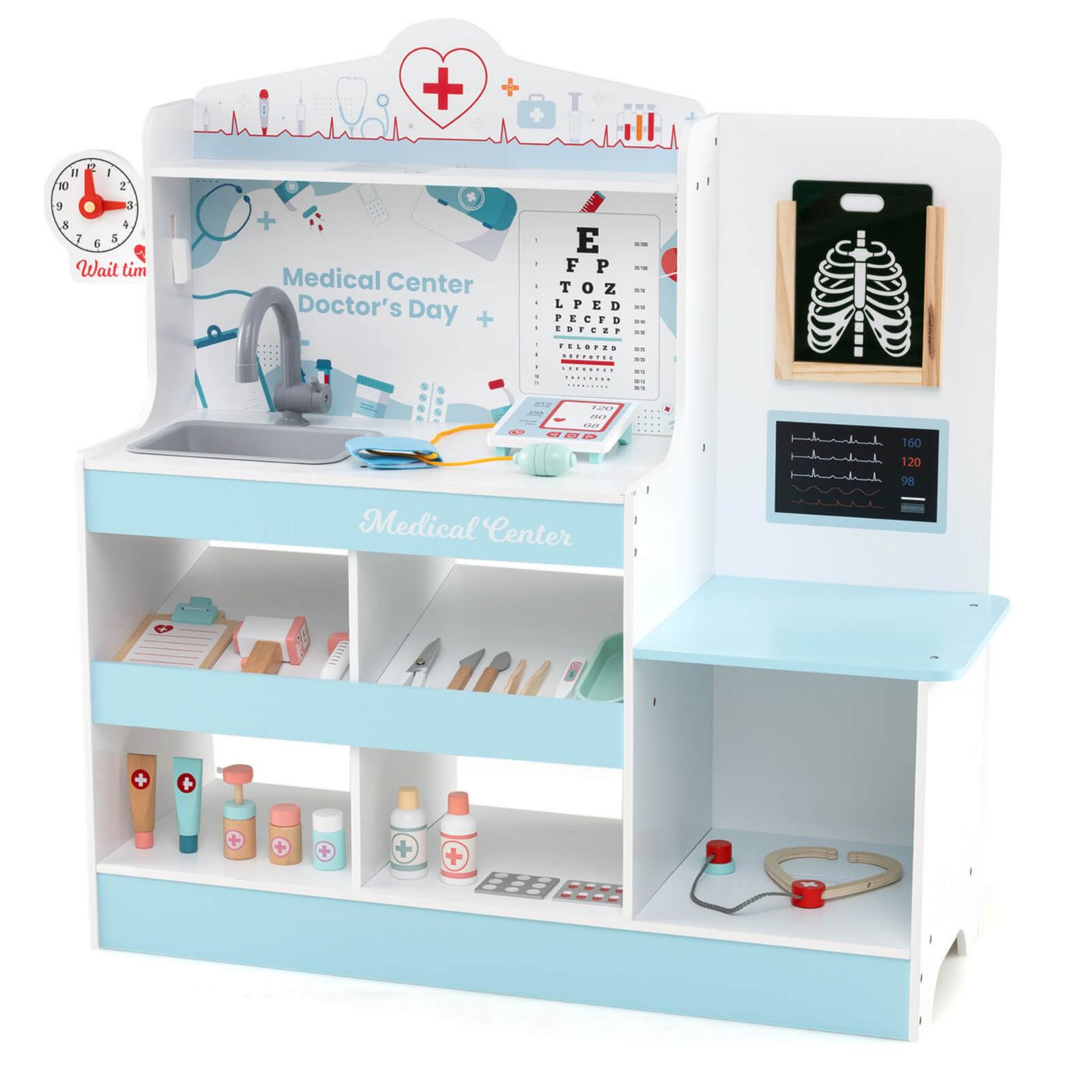 Детские игрушки Costway Wooden Doctor 24-Piece Play Set, Ages 3+, цвет: Синий — фото 1