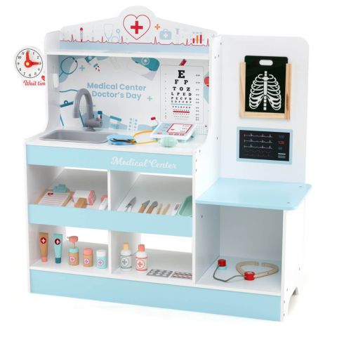 Детские игрушки Costway Wooden Doctor 24-Piece Play Set, Ages 3+, цвет: Синий