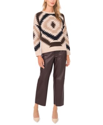 Women's Cozy Crewneck Aztec Long-Sleeve Sweater