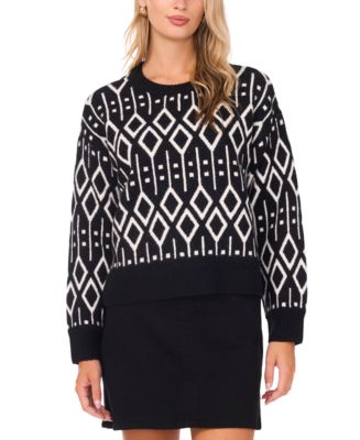 Vince Camuto Women's Cozy Crewneck Jacquard Long-Sleeve Sweater