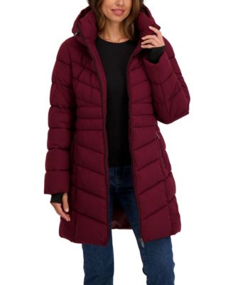 Women's 3/4 Hooded Stretch Puffer Coat