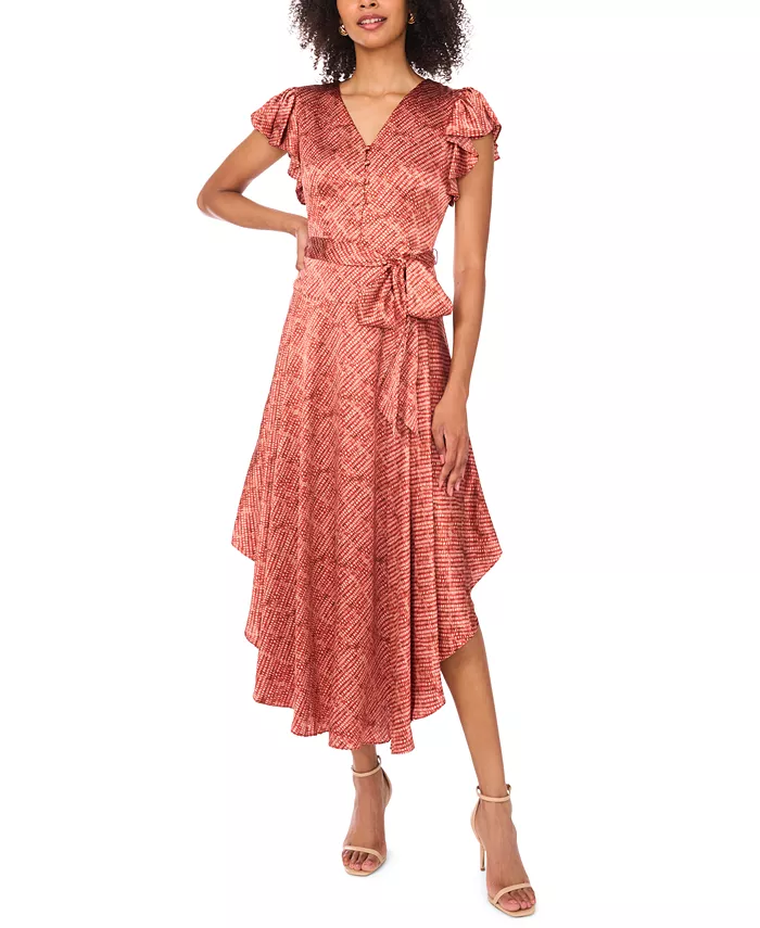 Women's Flutter Sleeve Tie Waist Dress