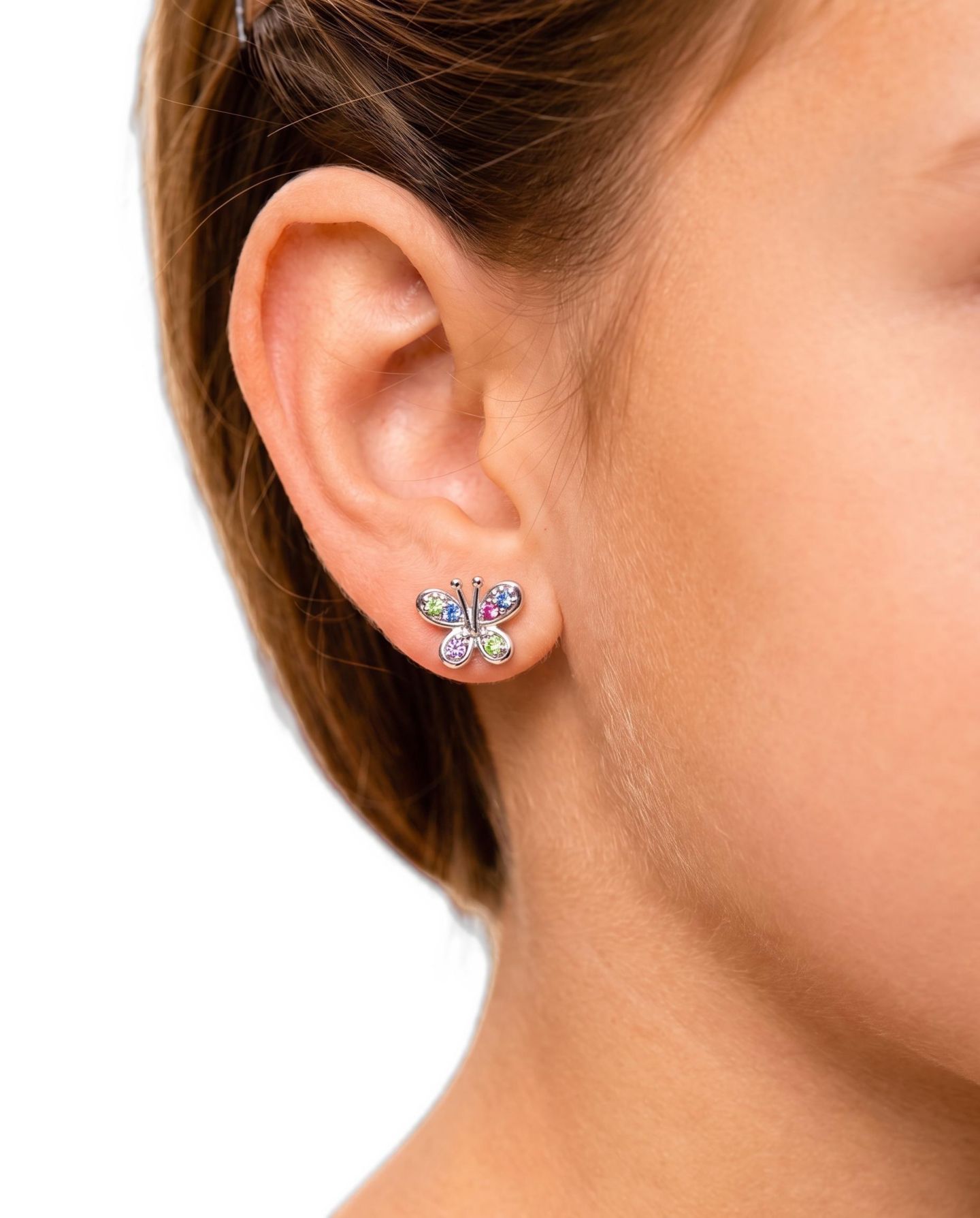 Серьги Chanteur Butterfly Mulit-color Crystal White Gold Rhodium Plated Screwstud для девочек, цвет: Серебряный — фото 3