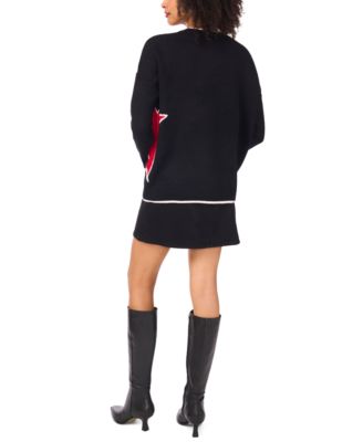 Women's Crewneck Tipped Star-Print Long-Sleeve Sweater