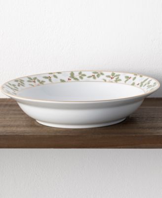 Holly & Berry Gold Set of 4 Rim Dinner Bowls, 10", 25 oz.