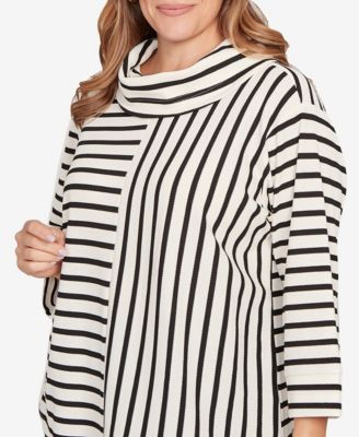 Plus Size Striped 3/4 Sleeve Cowl Neck Top