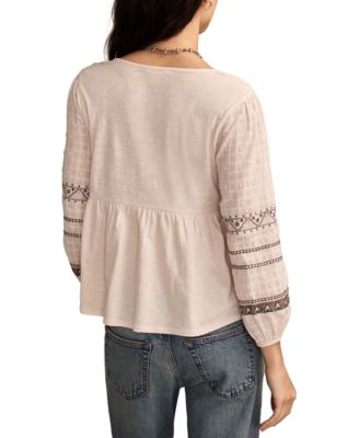 Women's Mixed Trim Peasant Top