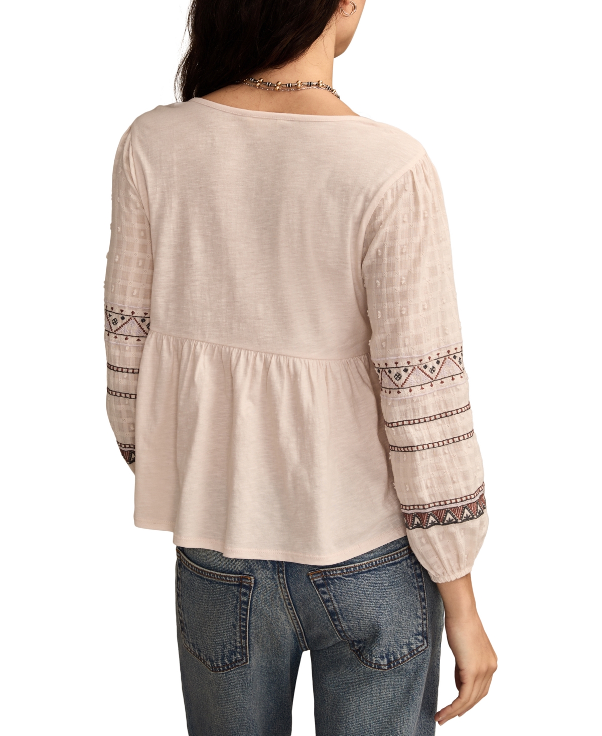 Lucky Brand Women's Mixed Trim Peasant Top