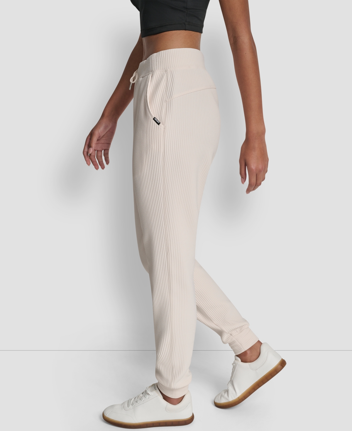 Dkny Women's Tech Ottoman Cuffed High Rise Joggers In White