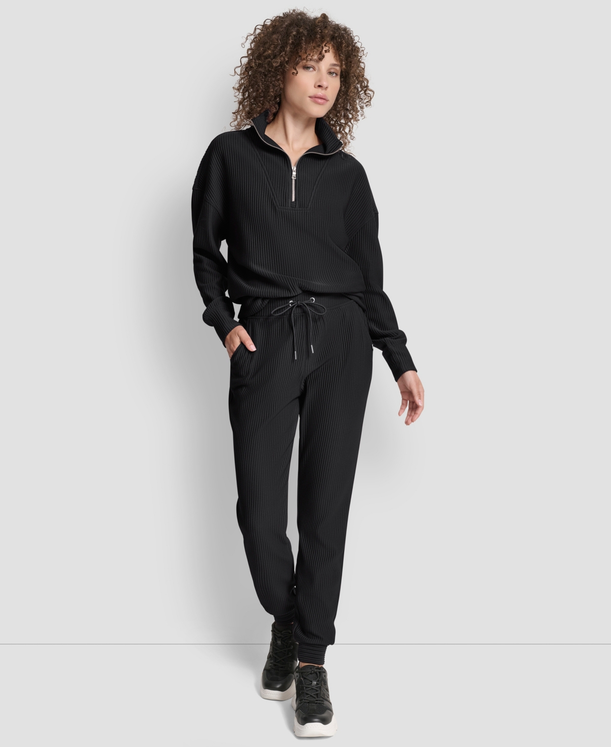 Dkny Women's Tech Ottoman Cuffed High Rise Joggers In Black