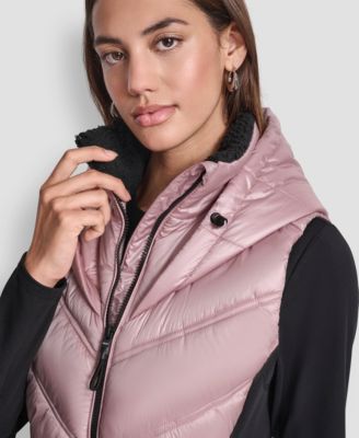 Women's Contrast Collar Hooded Puffer Vest
