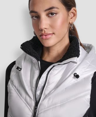 Women's Contrast Collar Hooded Puffer Vest