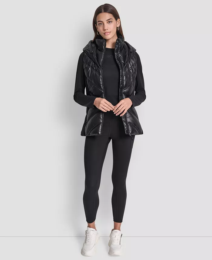 Women's Contrast Collar Hooded Puffer Vest - thumbnail 8