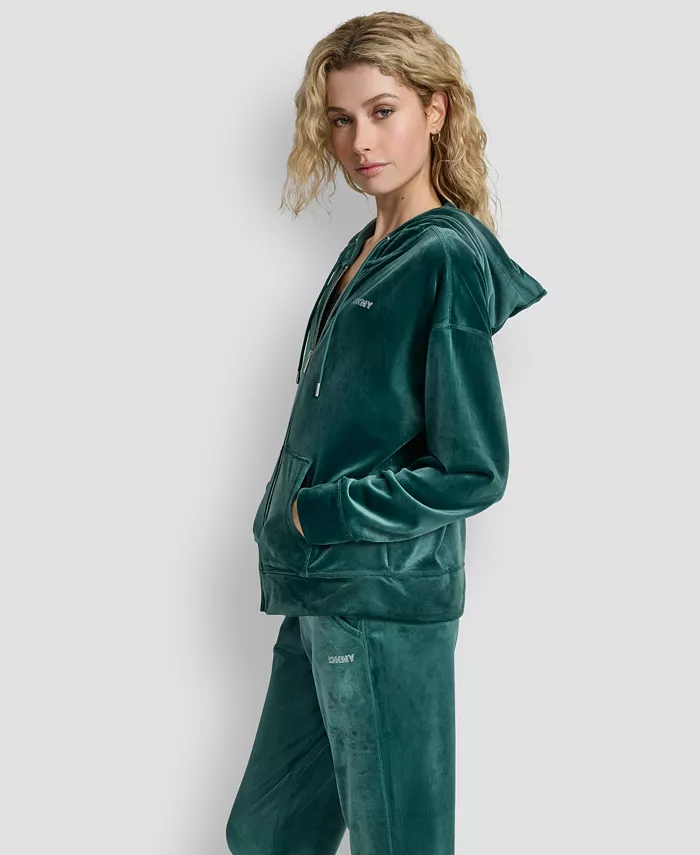 Women's Platinum Velour Rhinestone Logo Full-Zip Hoodie - thumbnail 2
