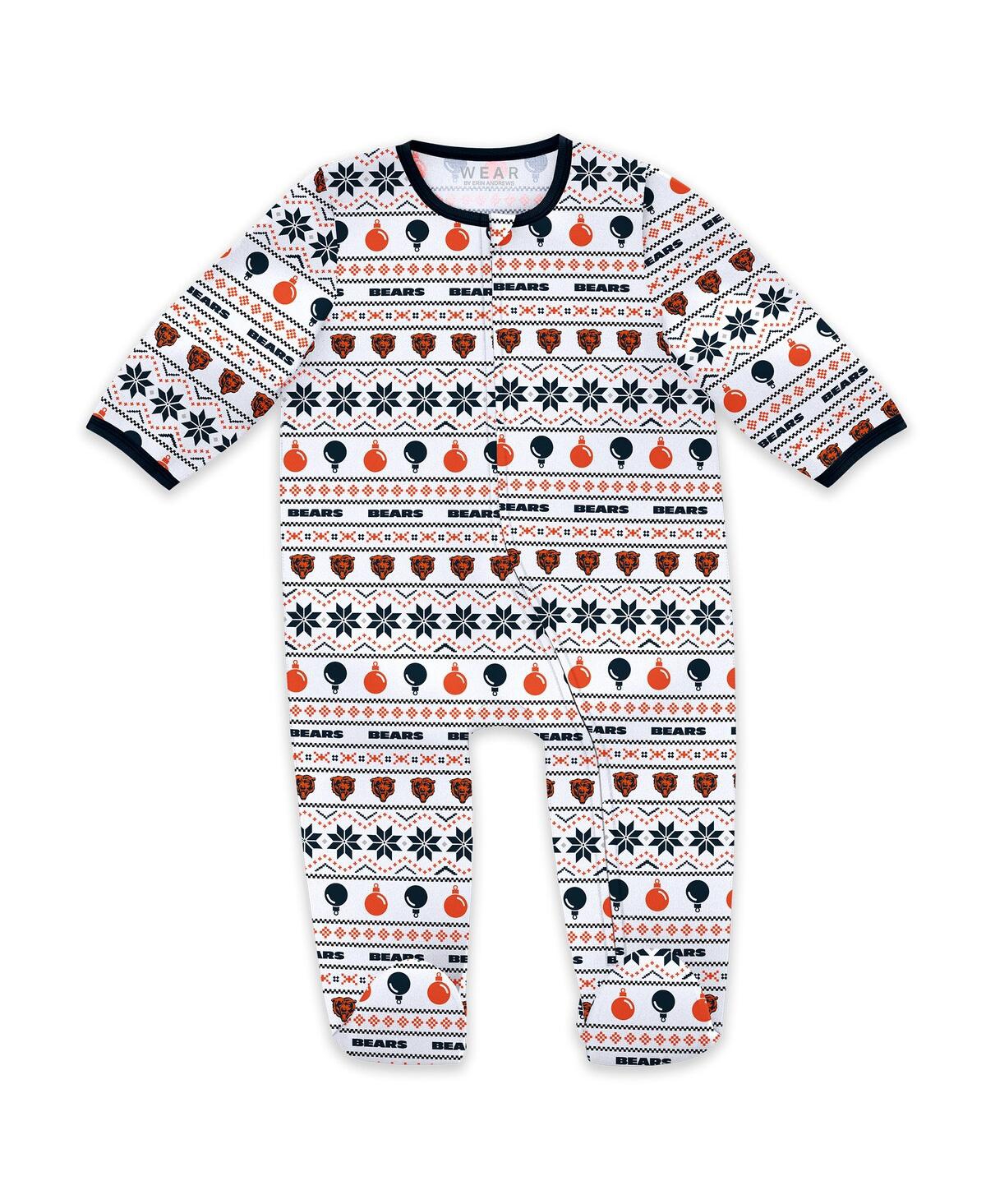Wear By Erin Andrews Baby Boys And Girls 2-piece Chicago Bears Allover Print Full-zip Sleeper Bib Set In White
