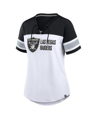 Women's White/Black Las Vegas Raiders Athena Lace-Up V-Neck T-Shirt