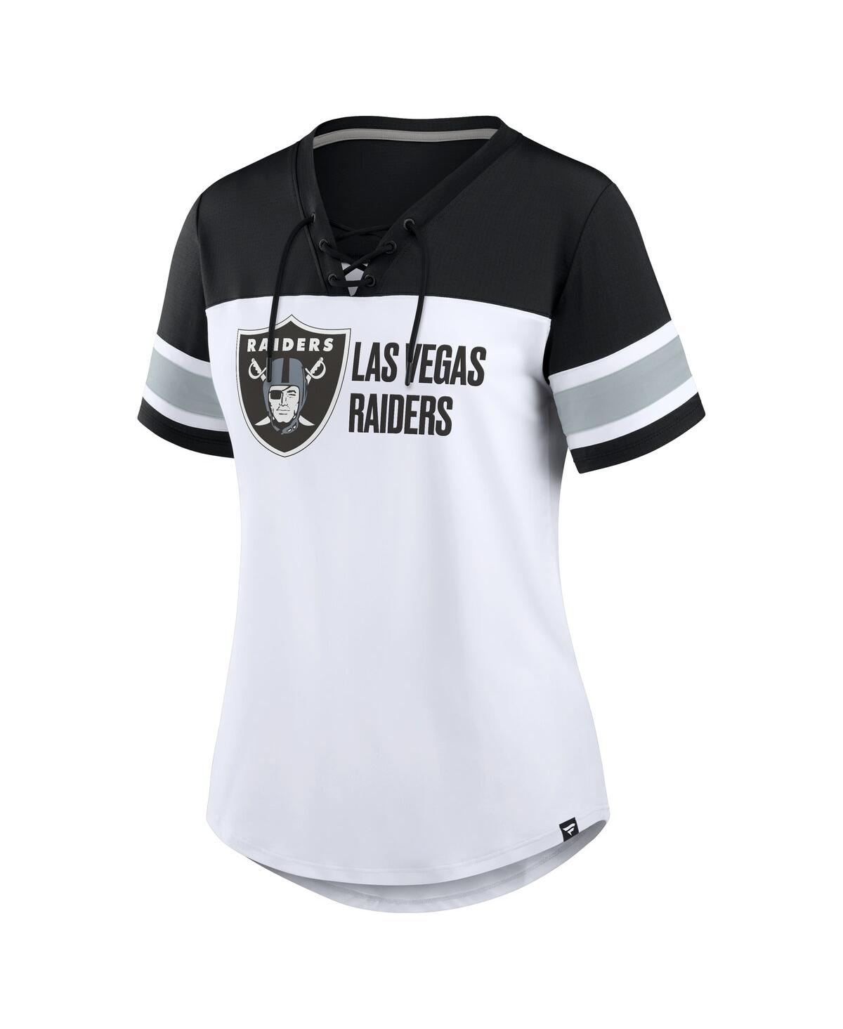Fanatics Women's White/black Las Vegas Raiders Athena Lace-up V-neck T-shirt In Multi