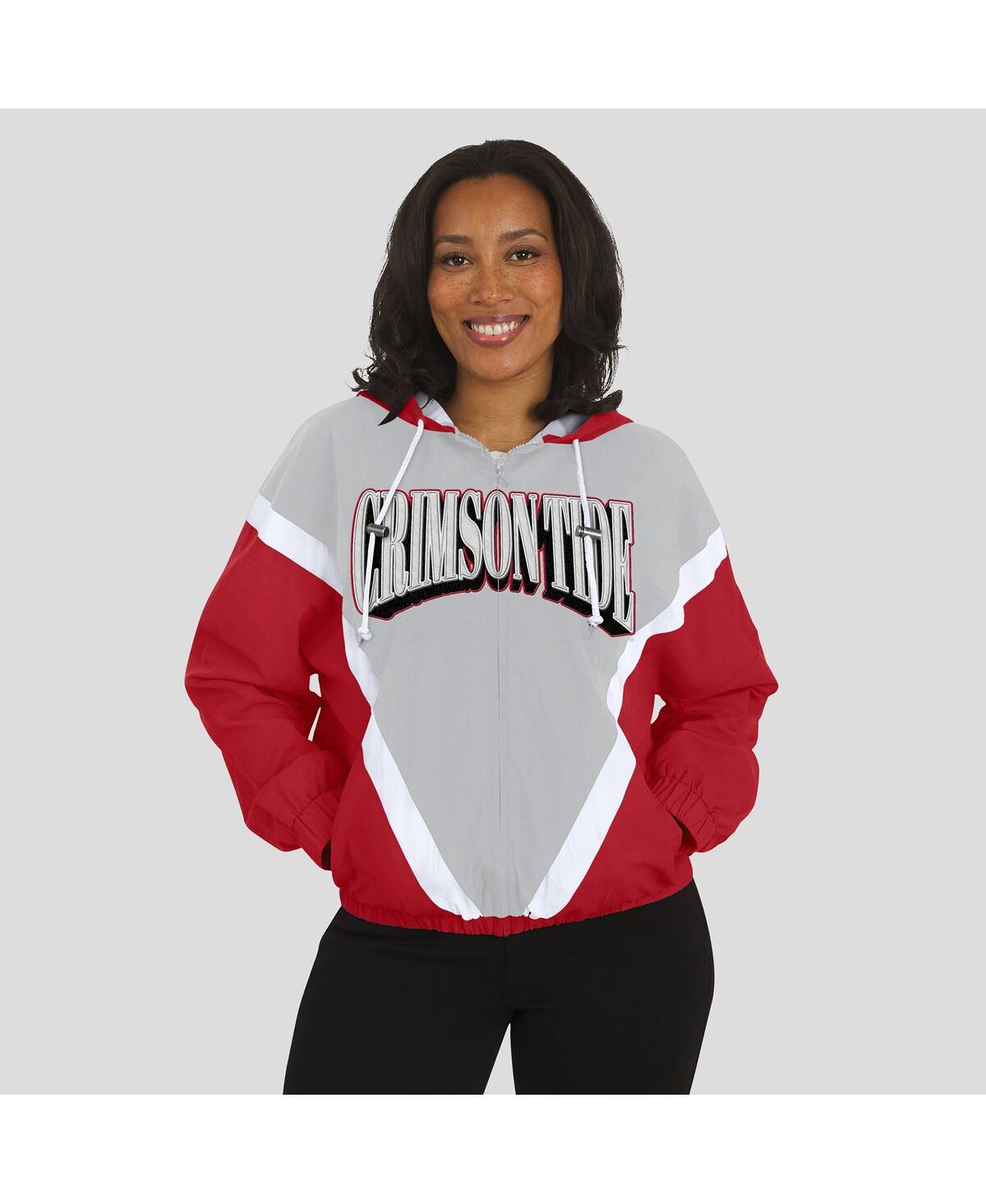 Wear By Erin Andrews Women'scrimson/gray Alabama Crimson Tide Color Block Full-zip Hoodie Windbreaker Jacket
