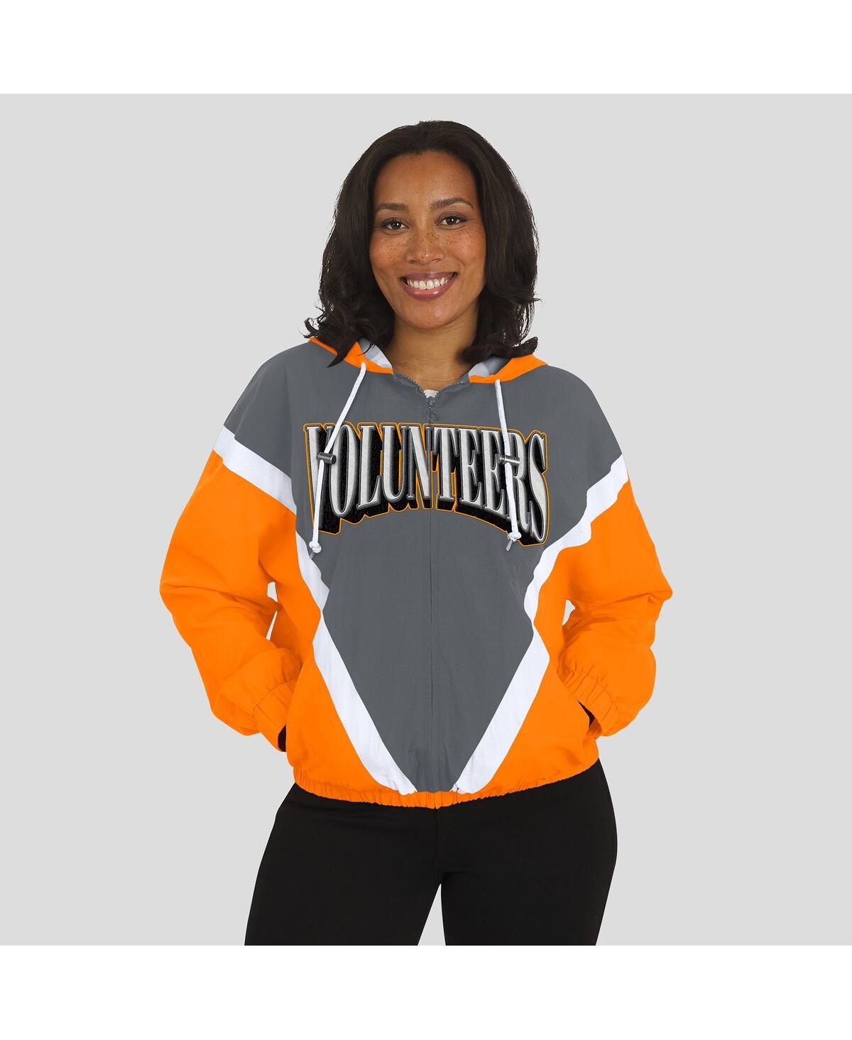 Wear By Erin Andrews Women'stennessee Orange/gray Tennessee Volunteers Color Block Full-zip Hoodie Windbreaker Jacket In Orange