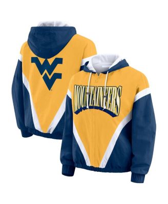 WEAR by Erin Andrews - Women'sNavy/Gold West Virginia Mountaineers Color Block Full-Zip Hoodie Windbreaker Jacket