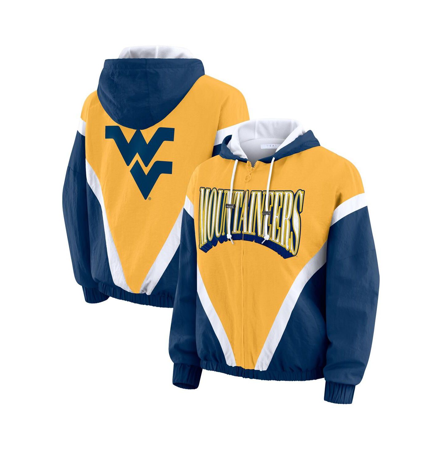 Женские худи WEAR by Erin Andrews Navy/Gold West Virginia Mountaineers Color Block Full-Zip Windbreaker Jacket — фото 1