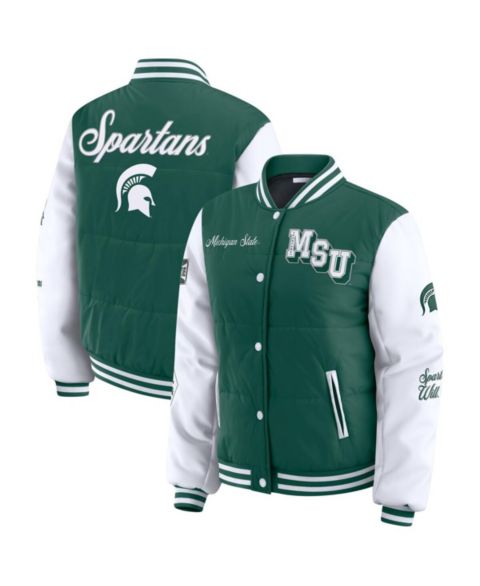 Женские куртки WEAR by Erin Andrews Women's Green Michigan State Spartans Varsity Full-Snap Puffer Jacket