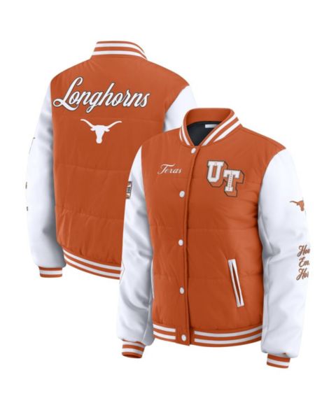 Женские куртки WEAR by Erin Andrews Women's Burnt Orange Texas Longhorns Varsity Puffer Jacket